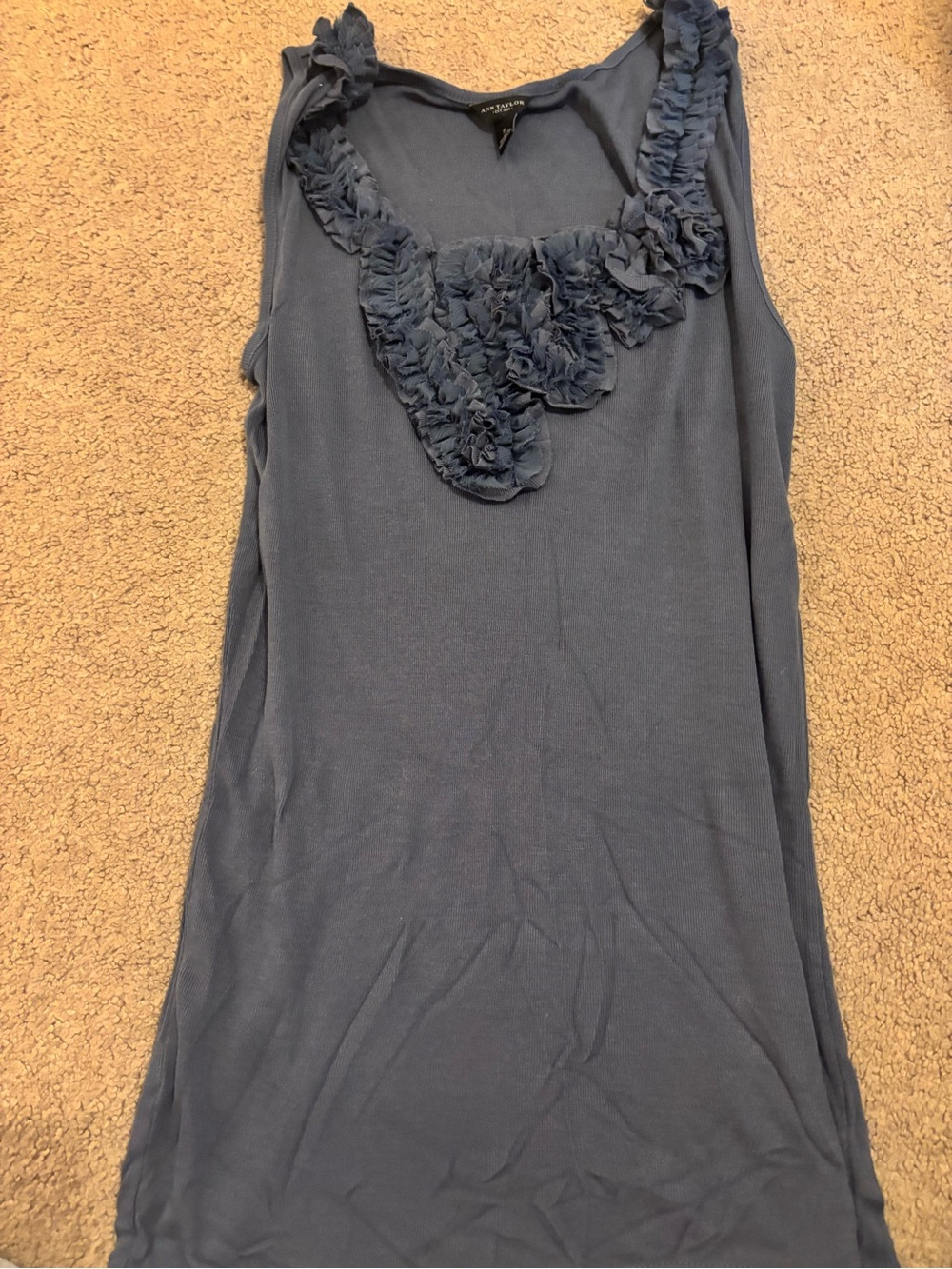 Blue Ruffle-Trim Sleeveless Top by Ann Taylor